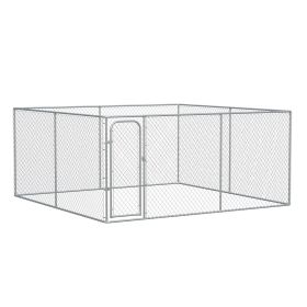 PawHut Outdoor Dog Kennel Galvanized Chain Link Fence Heavy Duty Pet Run House Chicken Coop with Secure Lock Mesh Sidewalls for Backyard, Silver